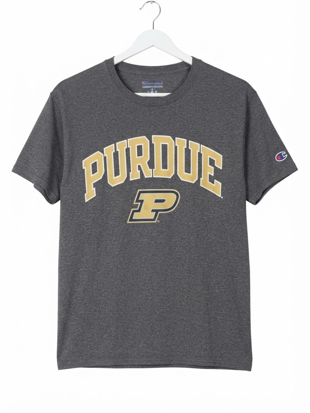 Champion Gray Purdue Graphic Tee with Gold Logo - Men's